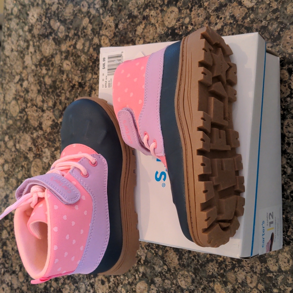 Carter's girls winter boots, toddler/little girl size 12 new, pink/lavender/navy